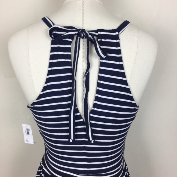 NWT Navy Striped [ TALL ] Ruffle Maxi Dress S & M - Picture 2 of 7